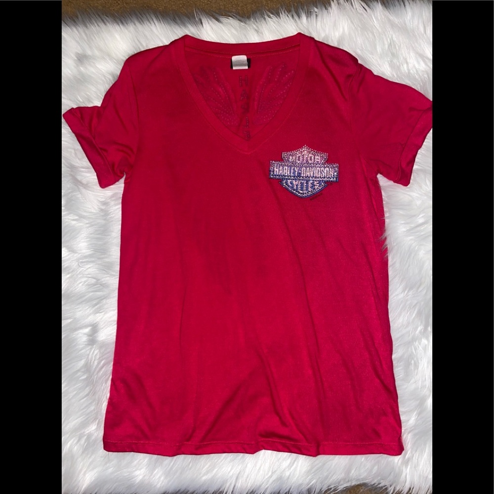 Harley Davidson Ladies pink bling wing tee- Medium